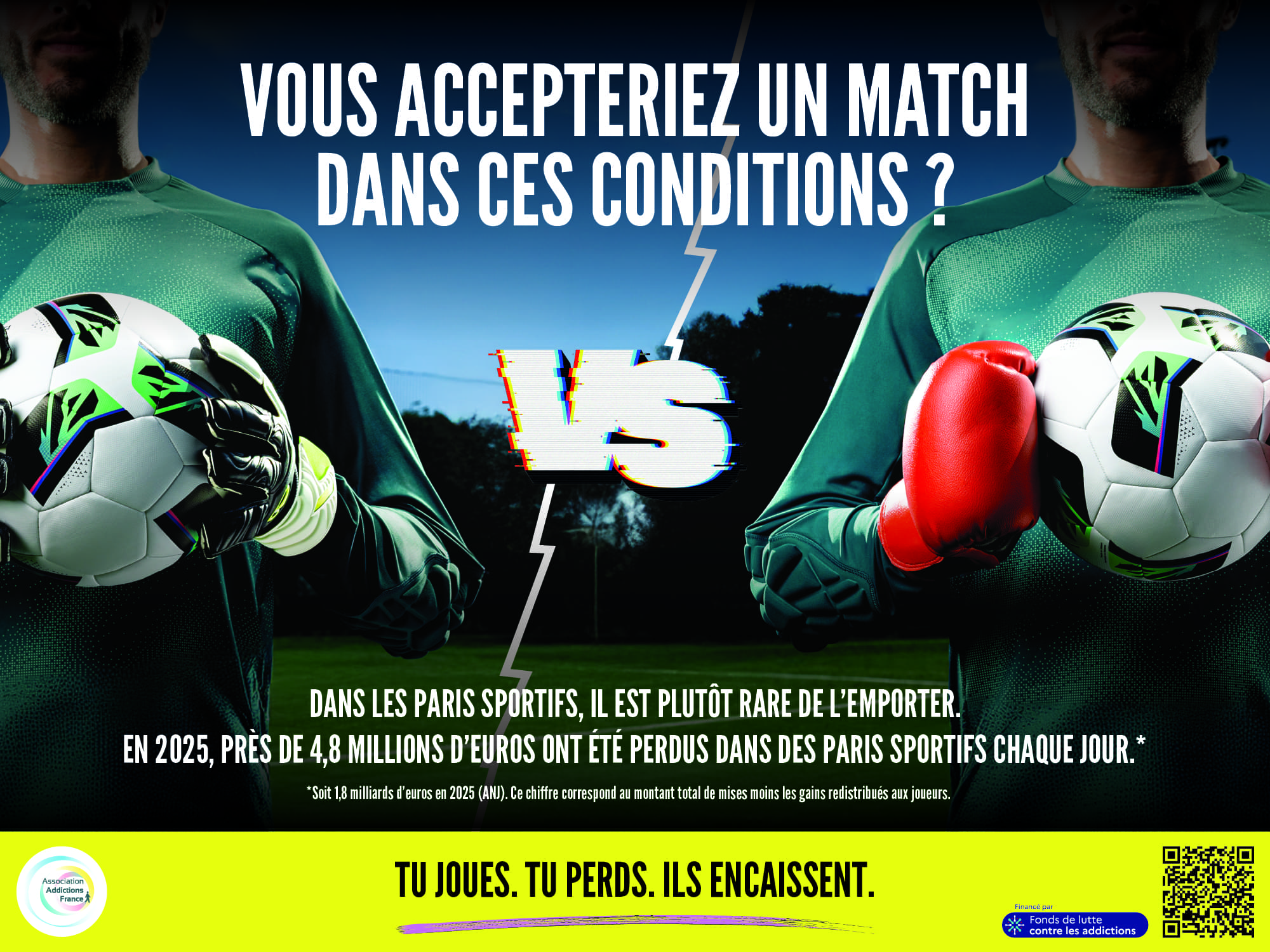 Vous accepteriez un match dans ces conditions&nbsp;? Affiche de campagne&nbsp;: gant de gardien contre gant de boxe.