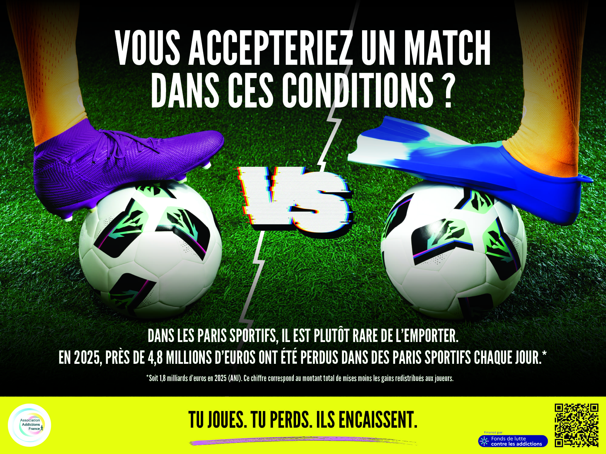 Vous accepteriez un match dans ces conditions&nbsp;? Affiche de campagne&nbsp;: crampon contre palme de plong&eacute;e.